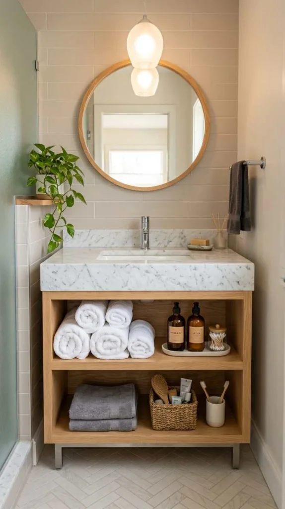 10+ Small Bathroom Vanity Ideas That Maximize Space Style 11 Open Shelf Balance
