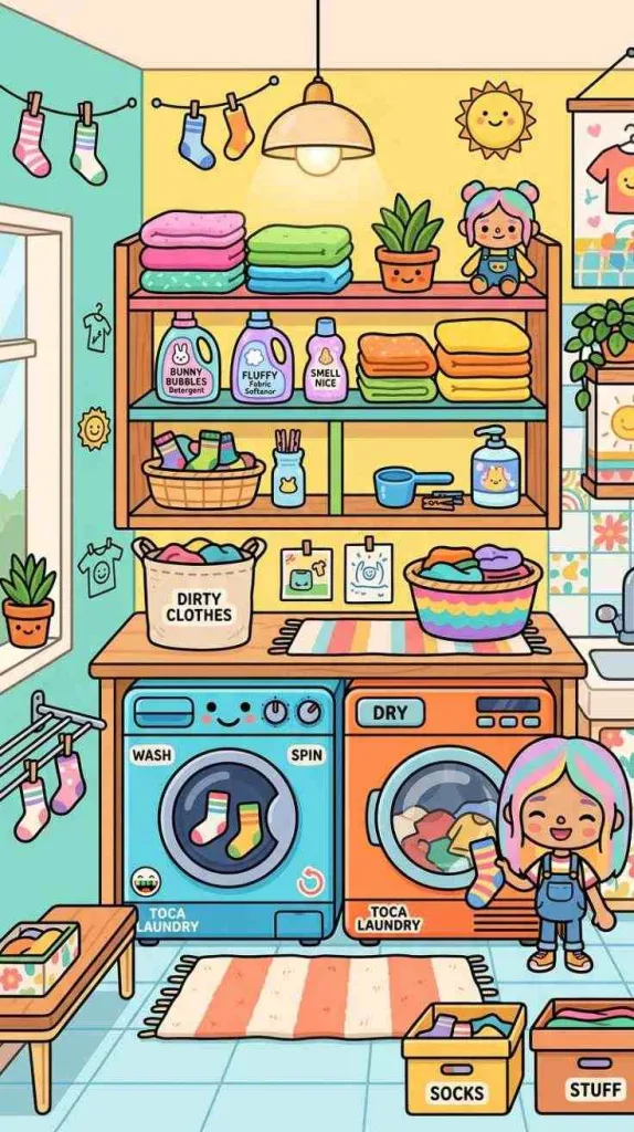 11+ Toca Boca Laundry Room Ideas for Aesthetic Home 7 Open Shelf Display