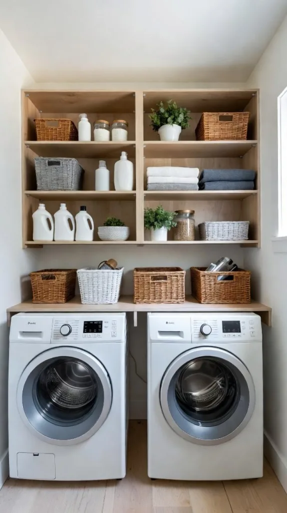 10+ Stacked Laundry Room Ideas Small Spaces 4 Open Shelving Above