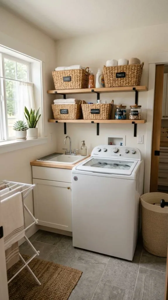 10+ Laundry Room Ideas Top Loader Layout 5 Open Shelving Above