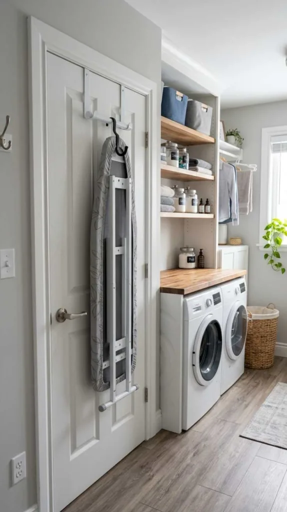 11+ Laundry Room Ironing Board Ideas with Hidden Storage 4 Over-the-Door Setup