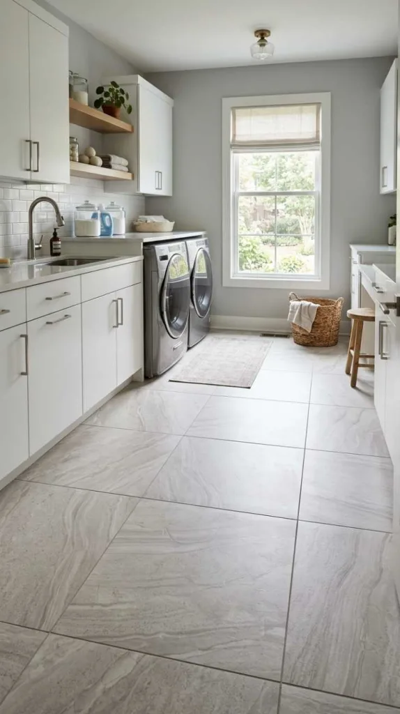 10+ Laundry Room Flooring Ideas for Functional Spaces 4 Oversized Porcelain Tile