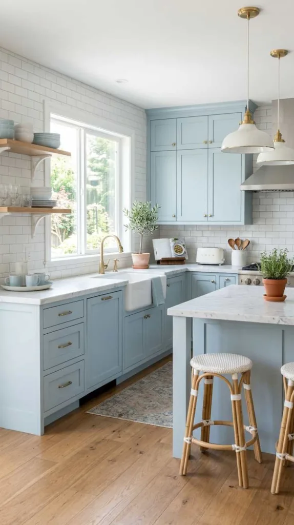 10+ Kitchen Color Combination Inspirations for Modern Homes 11 Pale Blue & White
