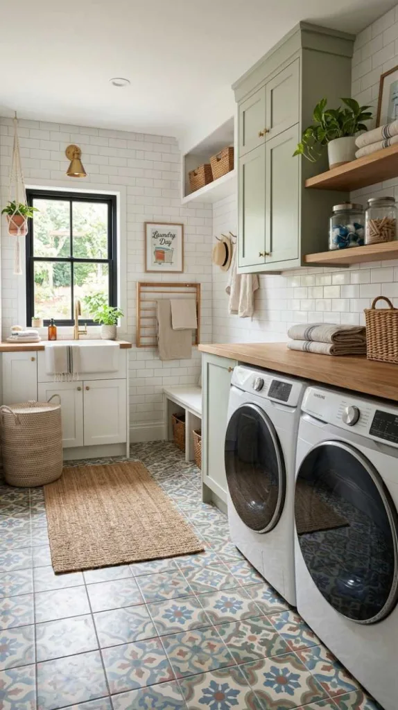11+ Laundry Room Tile Ideas for Stylish Floors 14 Pattern Mix Accent Tiles