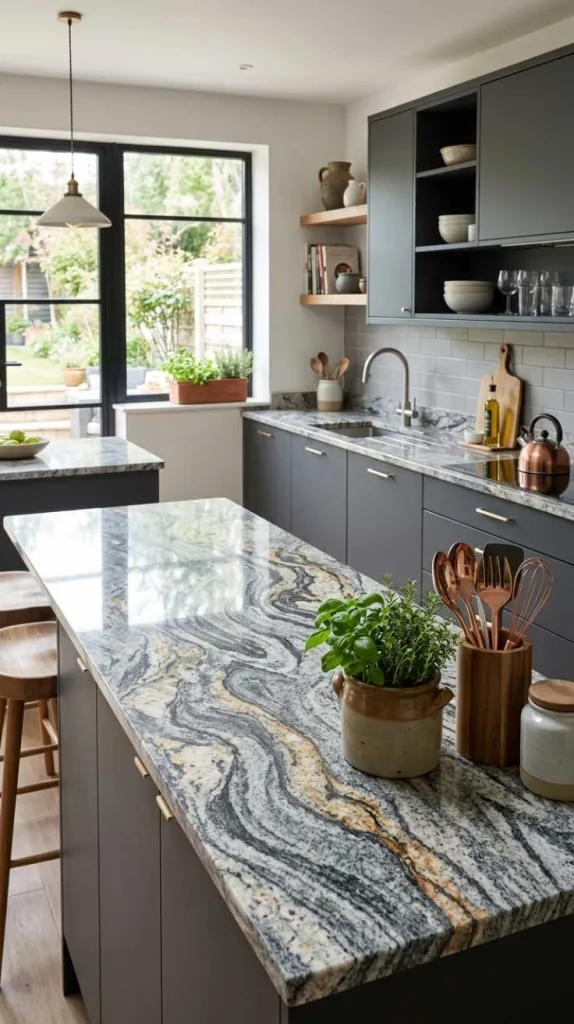 12 Trendy Kitchen Countertop Designs For a Stylish Home 10 Patterned Granite Countertop