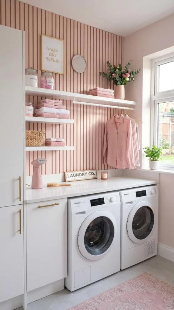 Pink Slatted Wood Feature Wall