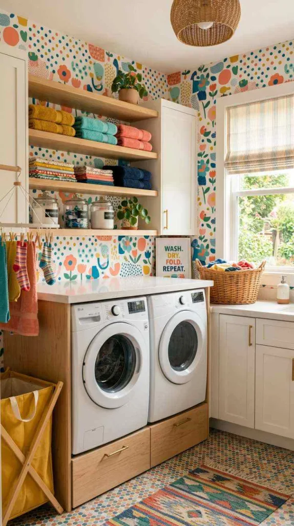 12 Fun Laundry Room Ideas to Brighten Your Everyday Routine 4 Playful Wallpaper
