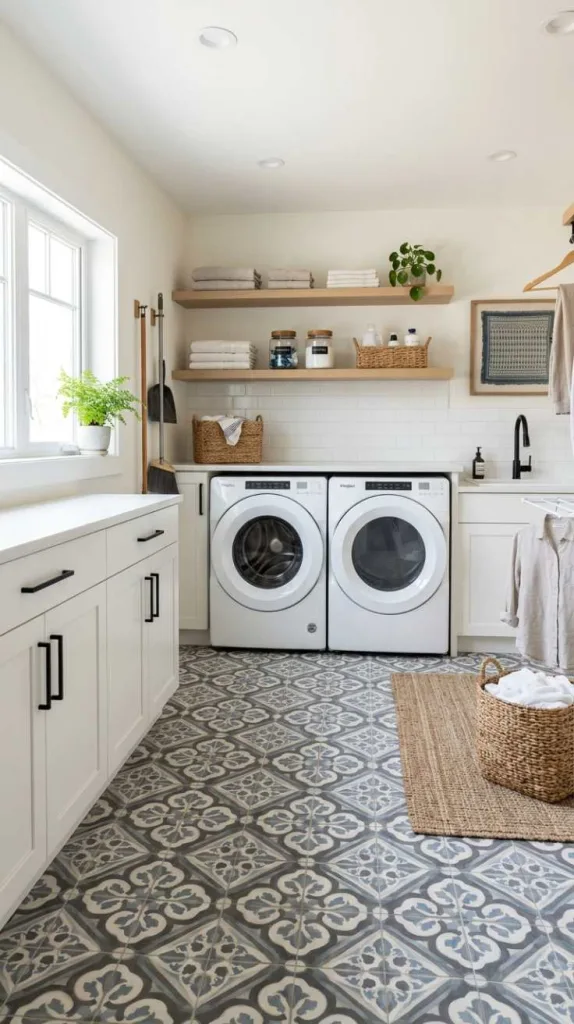 10+ Laundry Room Flooring Ideas for Functional Spaces 12 Printed Cement Tiles