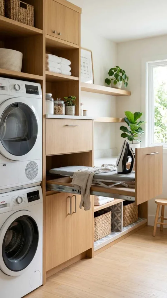 11+ Laundry Room Ironing Board Ideas with Hidden Storage 5 Pull-Out Cabinet