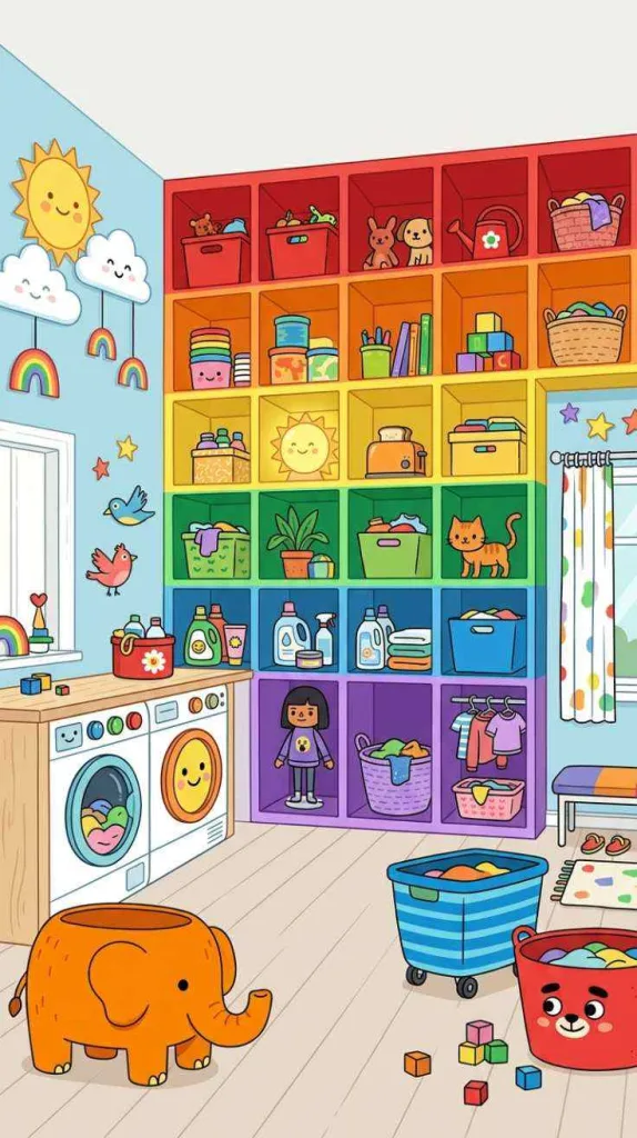 11+ Toca Boca Laundry Room Ideas for Aesthetic Home 3 Rainbow Storage Wall