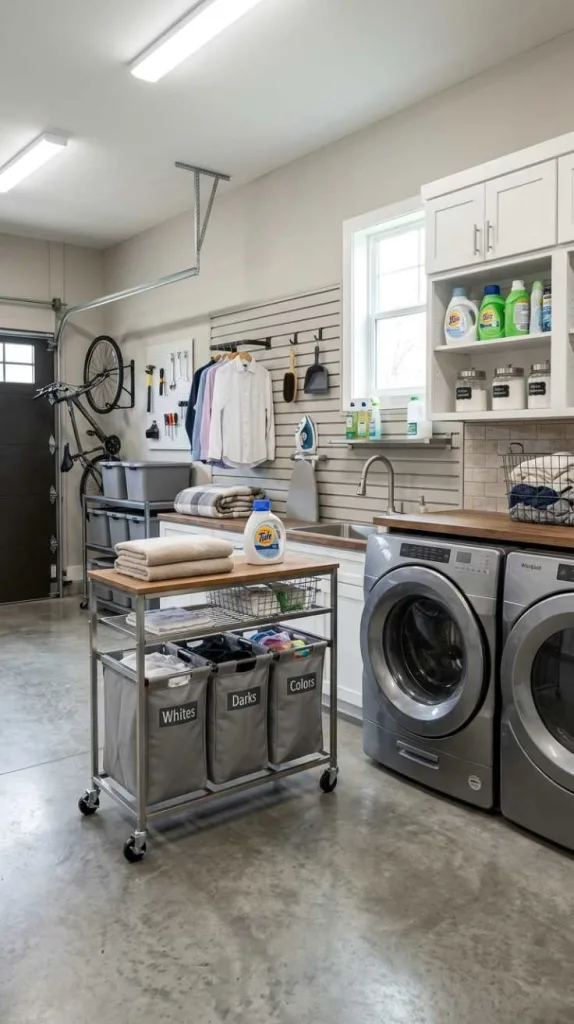 12 Garage Laundry Room Ideas for Smart Spaces 13 Rolling Laundry Cart System