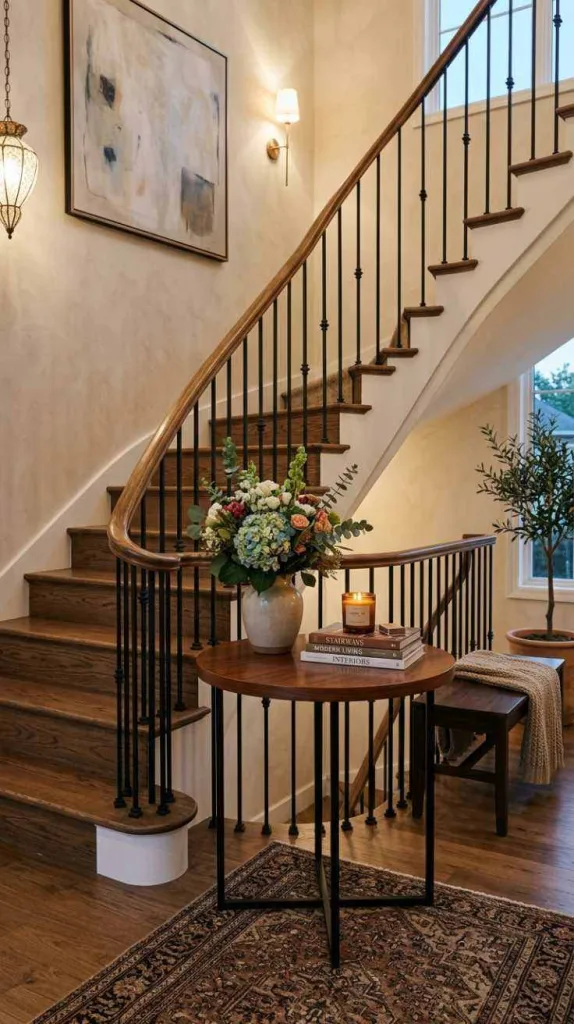 12 Staircase Corner Decor Ideas for Stylish Home Spaces 7 Round Accent Table