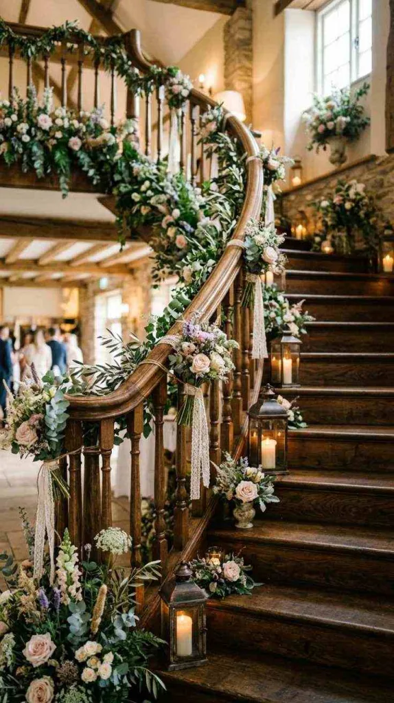12 Staircase Wedding Decor for Elegant Ceremony Entrances 3 Rustic Florals