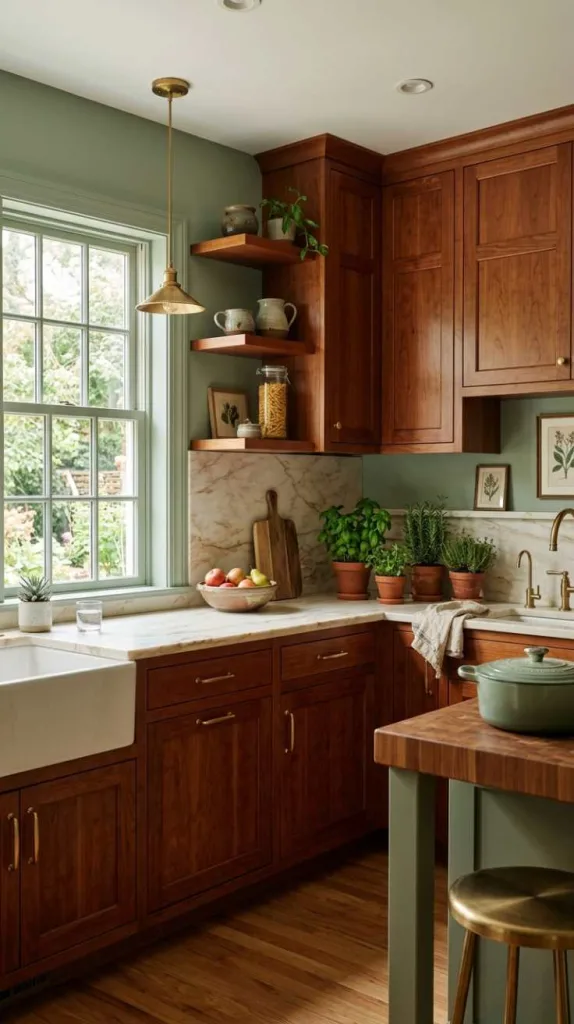 11+ Kitchen Color Schemes That Make Cherry Cabinets Pop 6 Sage Green