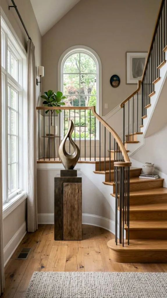 11+ Staircase Landing Decor for Cozy Home Style 14 Sculptural Art Pedestal
