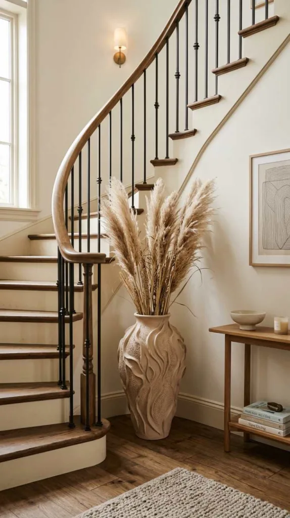12 Staircase Corner Decor Ideas for Stylish Home Spaces 6 Sculptural Floor Vase