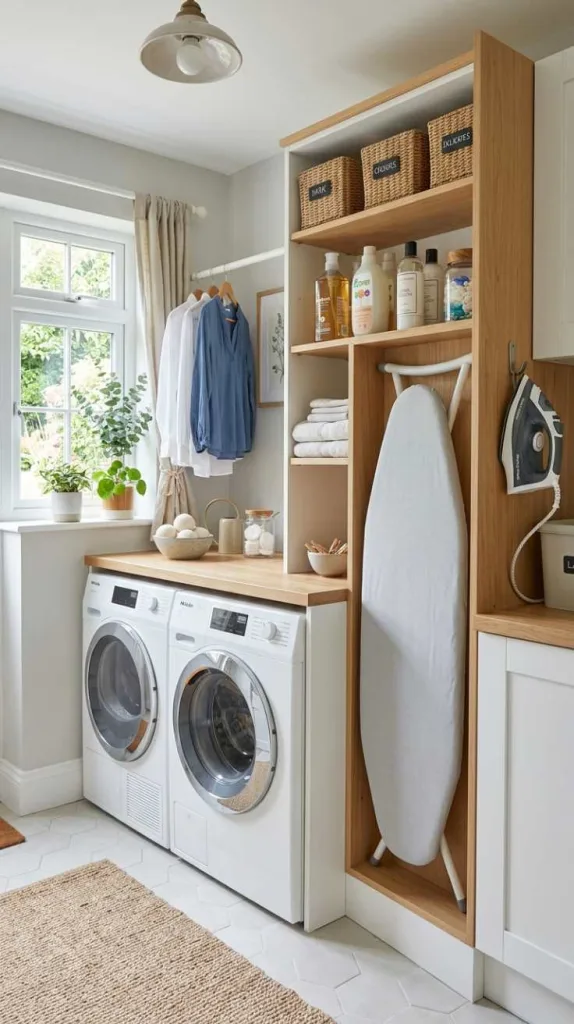 11+ Laundry Room Ironing Board Ideas with Hidden Storage 6 Shelf Combo