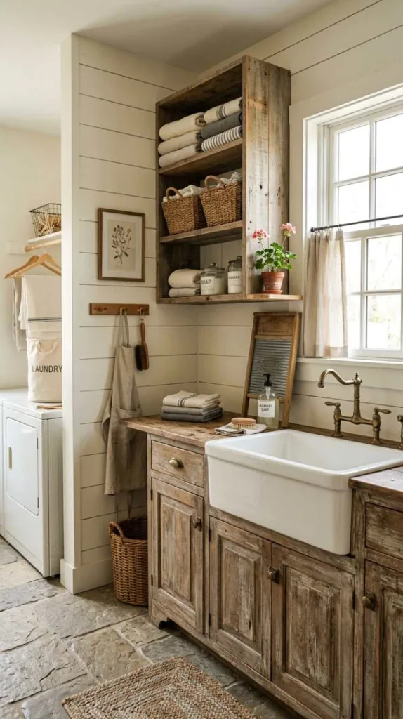 10+ Rustic Farmhouse Laundry Room Ideas for Cozy Home 9 Shiplap Accent Laundry Wall