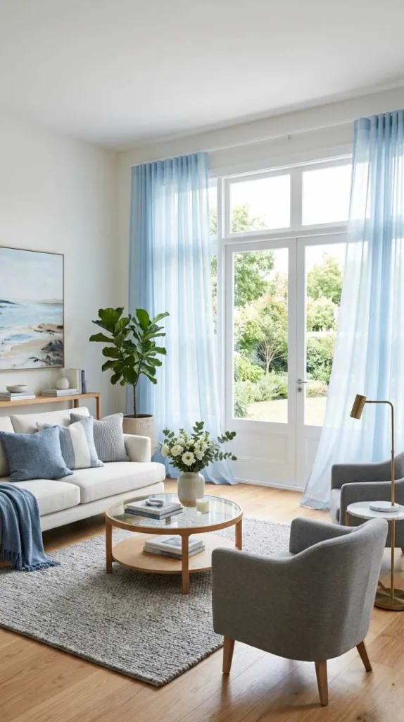 11+ Blue Living Room Curtain Ideas For a Stylish Home 6 Sky Blue Sheers
