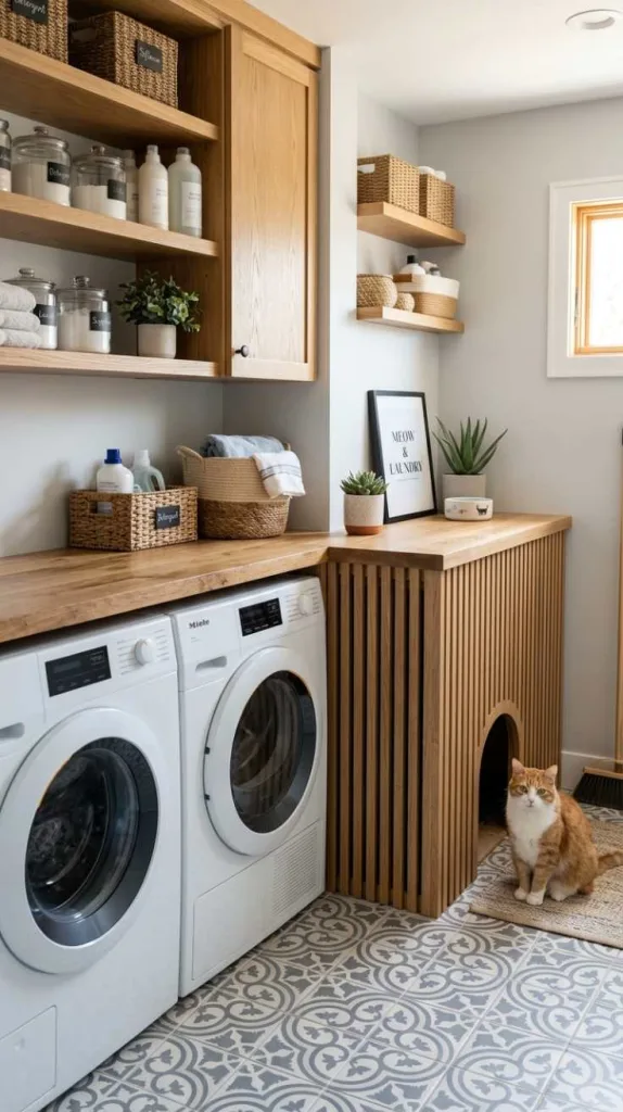 10+ Laundry Room Cat Litter Box Ideas 7 Slatted Wood Enclosure