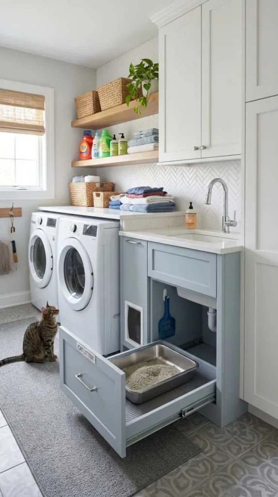 10+ Laundry Room Cat Litter Box Ideas 5 Sliding Litter Drawer