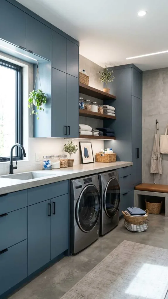 Smoky Blue and Concrete Finishes