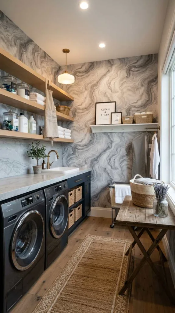 11+ Laundry Room Wallpaper Ideas for Stylish Small Spaces 4 Smoky Marble