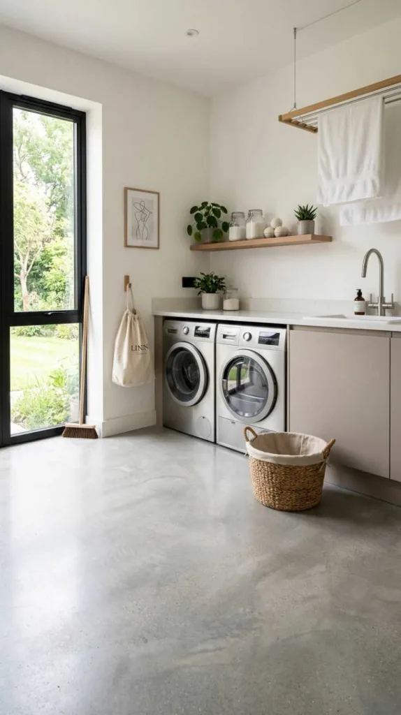 10+ Laundry Room Flooring Ideas for Functional Spaces 14 Smooth Matte Concrete Floors