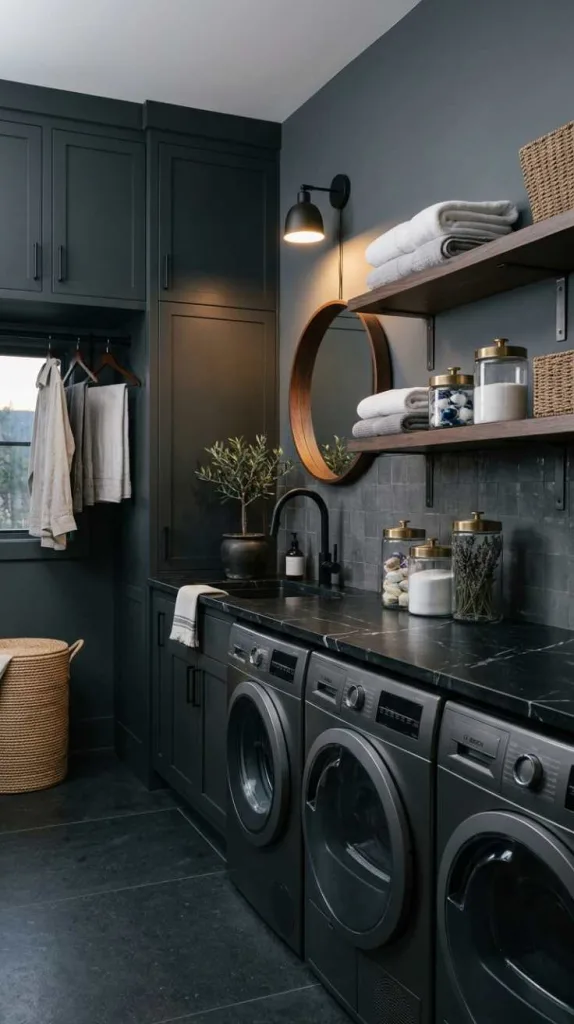 10+ Moody Laundry Room Ideas for Elegant Home Style 13 Soft Dark Neutrals