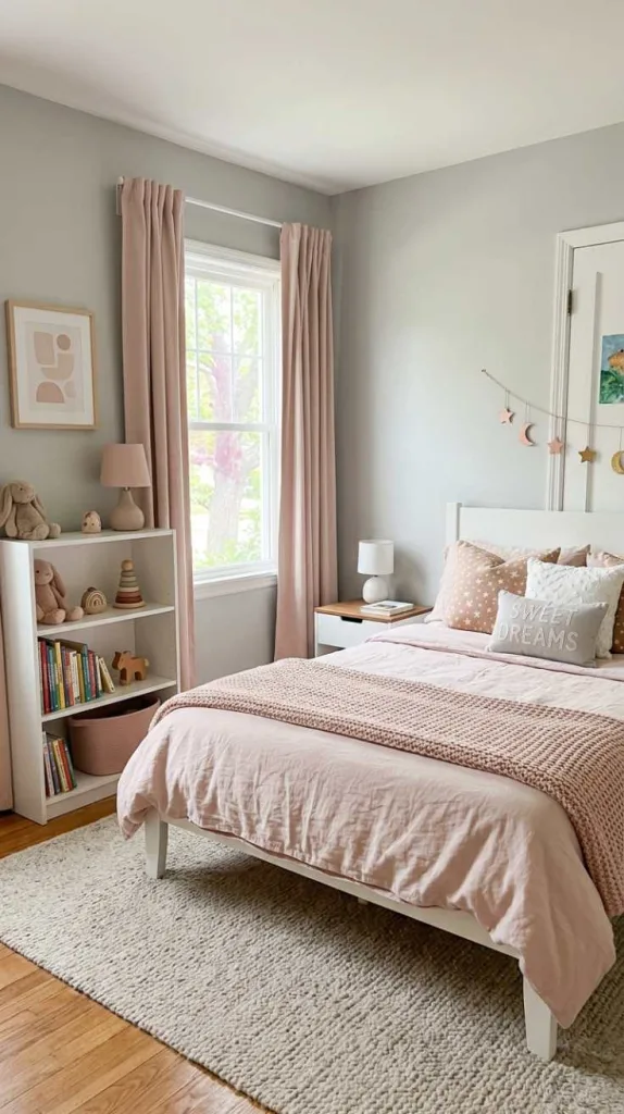 10+ Kid Friendly Bedroom Color Ideas for Restful Sleep 3 Soft Gray With Blush