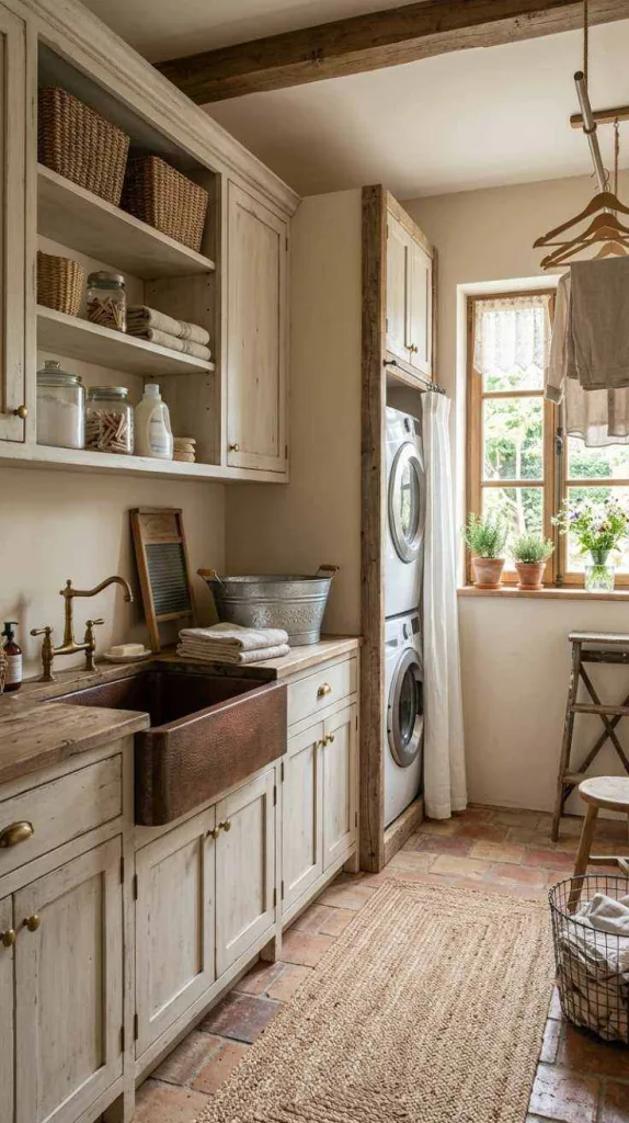 10+ Rustic Farmhouse Laundry Room Ideas for Cozy Home 13 Soft Neutral Farm Palette