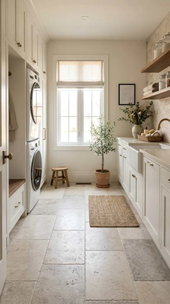 11+ Laundry Room Tile Ideas for Stylish Floors 13 Soft Neutral Stone Tiles
