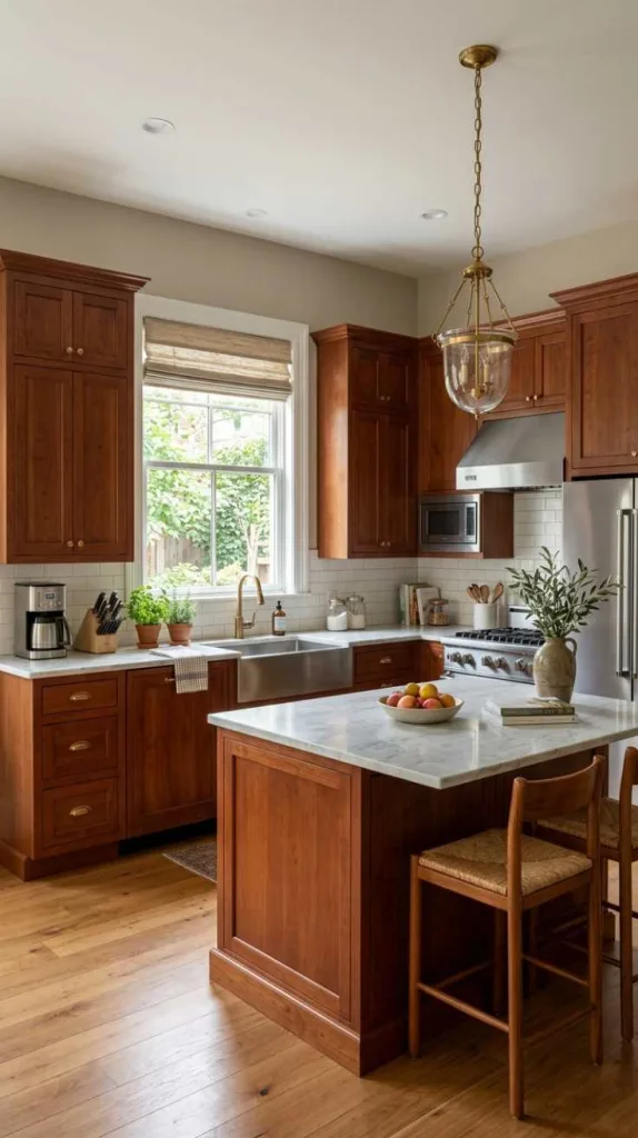 11+ Kitchen Color Schemes That Make Cherry Cabinets Pop 13 Soft Taupe