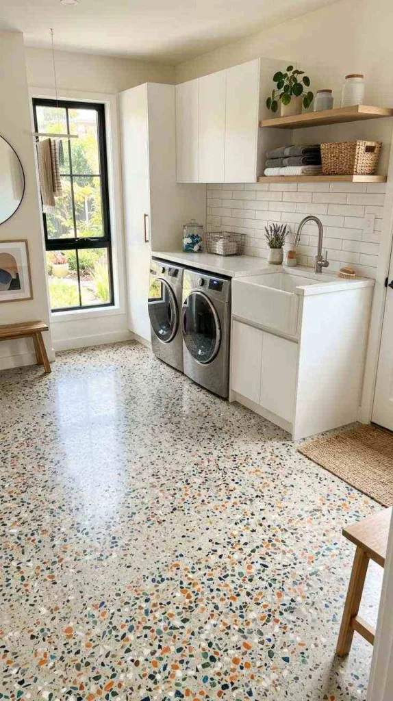 10+ Laundry Room Flooring Ideas for Functional Spaces 6 Speckled Terrazzo Flooring