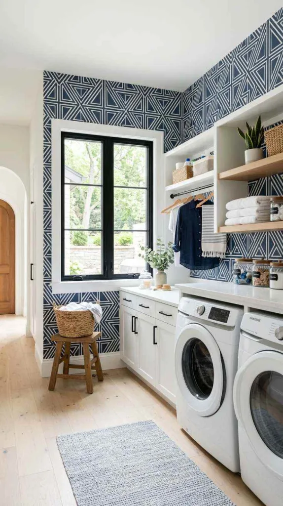 10+ Open Laundry Room Ideas for Bright Homes 5 Statement Wallpaper