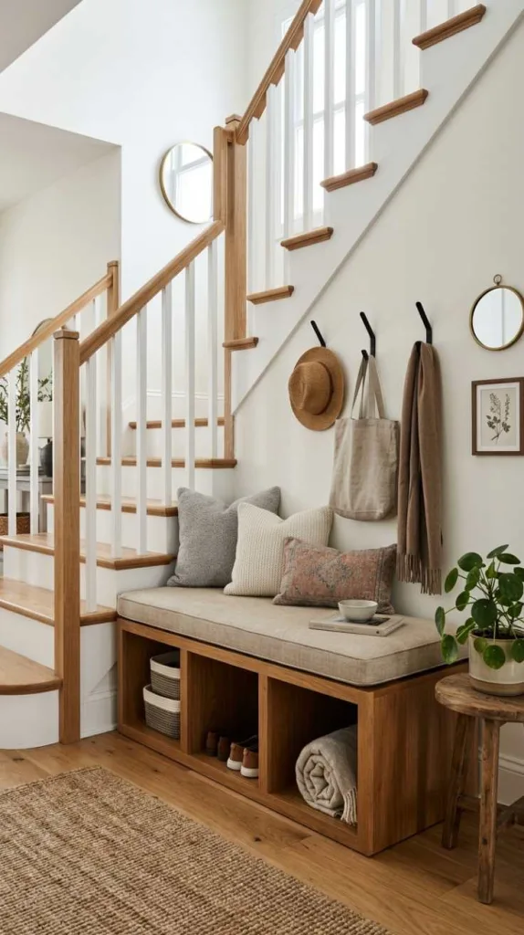 12 Staircase Corner Decor Ideas for Stylish Home Spaces 3 Storage Bench