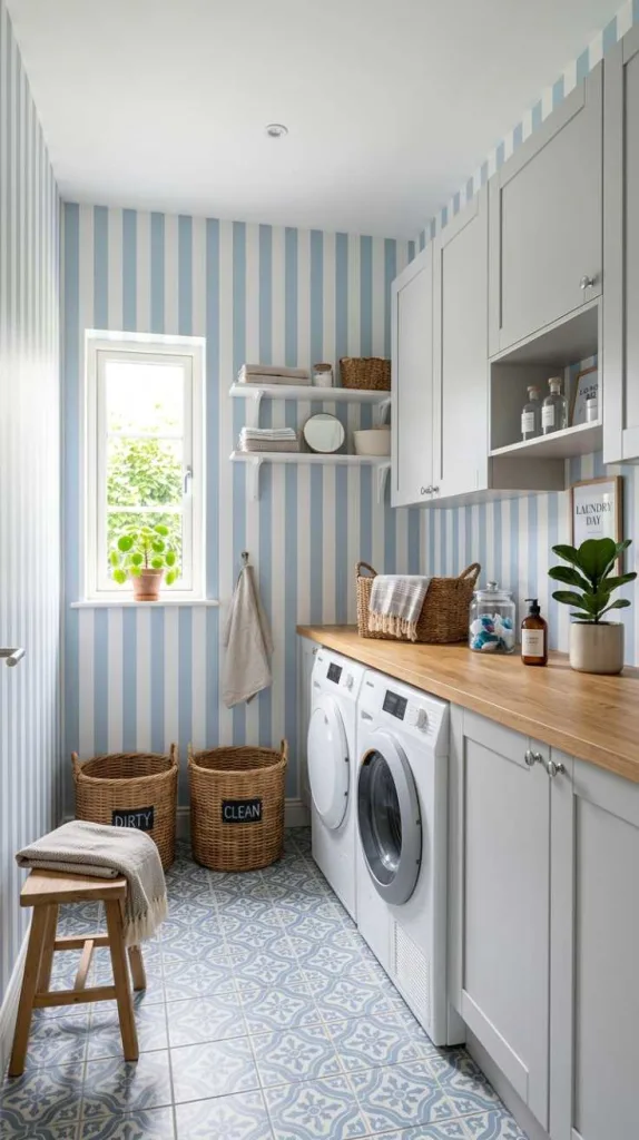 11+ Laundry Room Wallpaper Ideas for Stylish Small Spaces 11 Striped Wallpaper