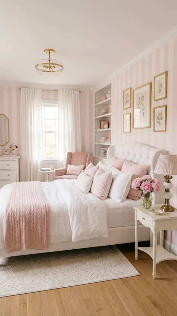 11+ Pastel Pink and White Bedroom Decor Ideas 6 Striped Walls