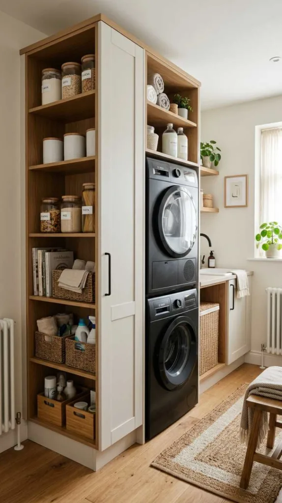 Tall Slim Pantry With Stacked Laundry