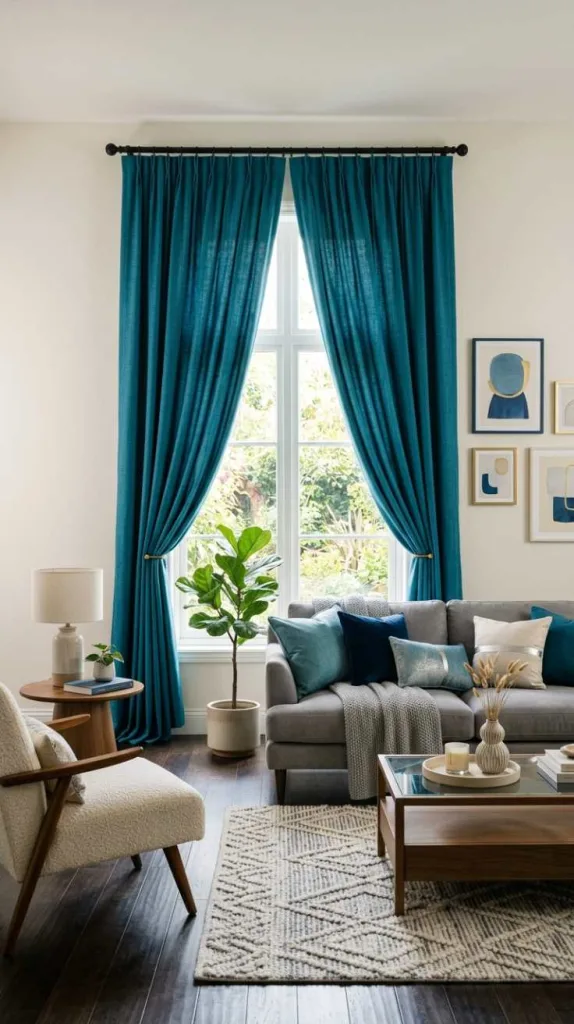 11+ Blue Living Room Curtain Ideas For a Stylish Home 10 Teal Blue Curtains