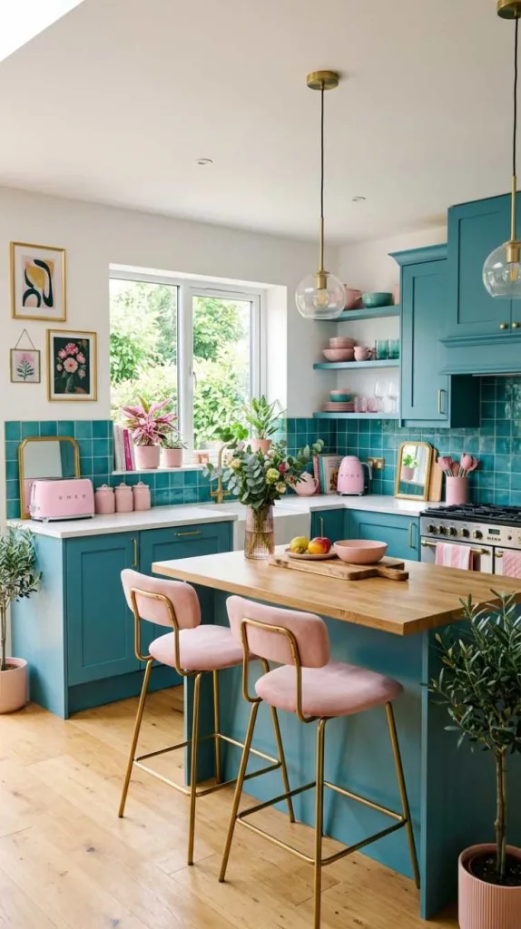 10+ Kitchen Color Combination Inspirations for Modern Homes 5 Teal & Pink