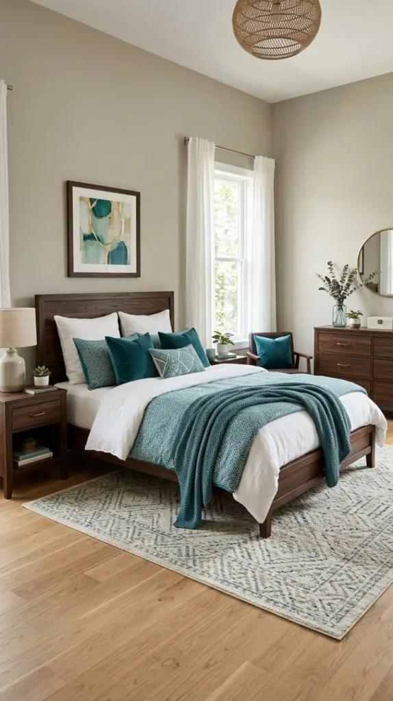11+ Bedroom Color Schemes to Harmonize Brown Furniture 8 Teal Touches
