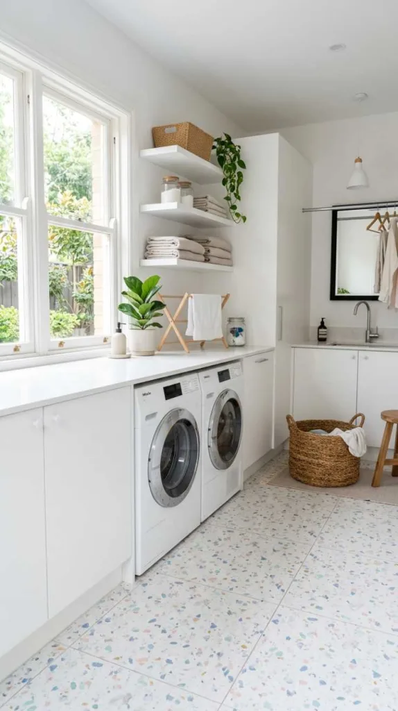 11+ Laundry Room Tile Ideas for Stylish Floors 6 Terrazzo-Look Composite