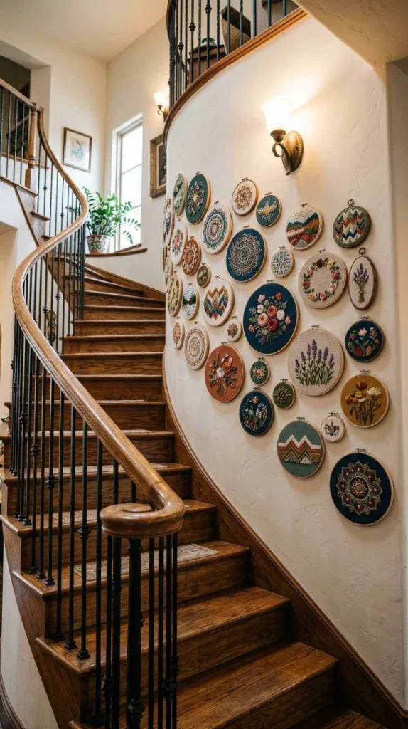11+ Curved Staircase Wall Decor for Elegant Home Interiors 6 Textile Hoop Collection