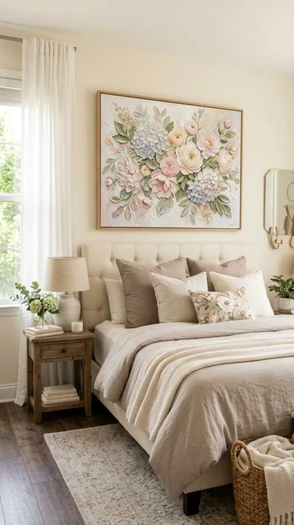 10+ Wall Decor Ideas for Bedroom that Instantly Elevate Style 6 Textured Floral Canvas Art