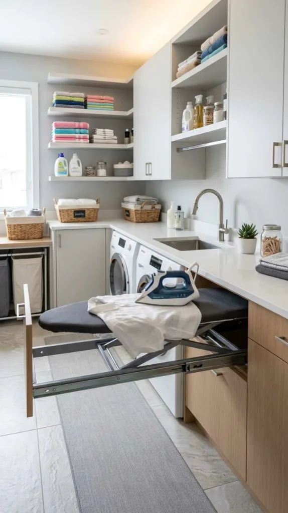 11+ Laundry Room Ironing Board Ideas with Hidden Storage 9 Under-Counter Design