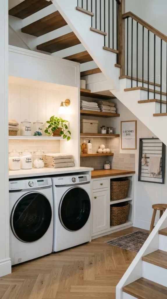10+ Open Laundry Room Ideas for Bright Homes 11 Under the Stairs