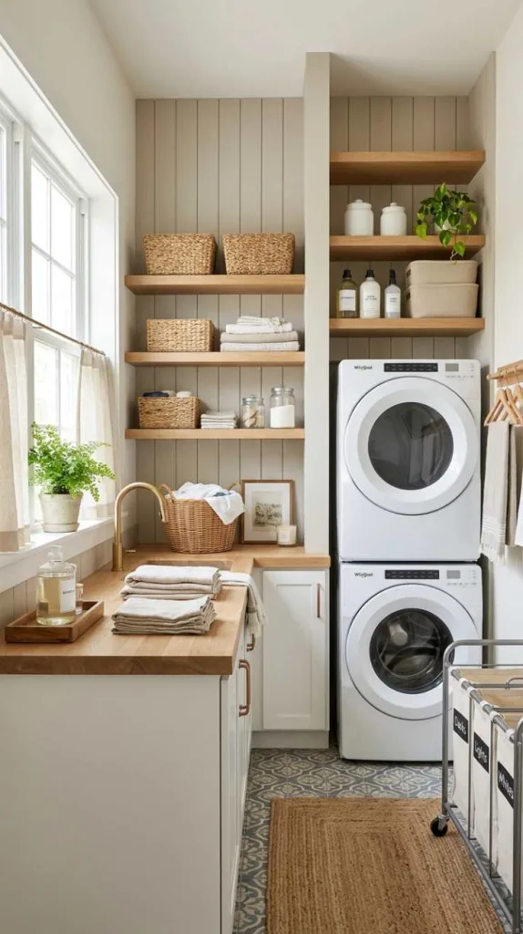 11+ Laundry Room Wall Ideas with Rustic Charm 4 Vertical Shiplap Accent