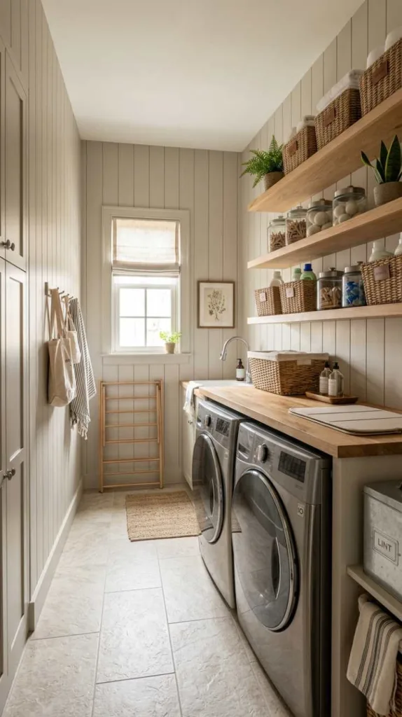 12 Long Laundry Room Ideas for Functional Layouts 7 Vertical Shiplap Walls