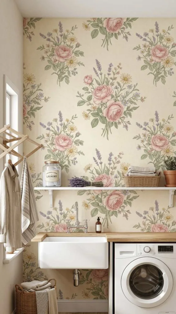 11+ Laundry Room Wallpaper Ideas for Stylish Small Spaces 12 Vintage Floral